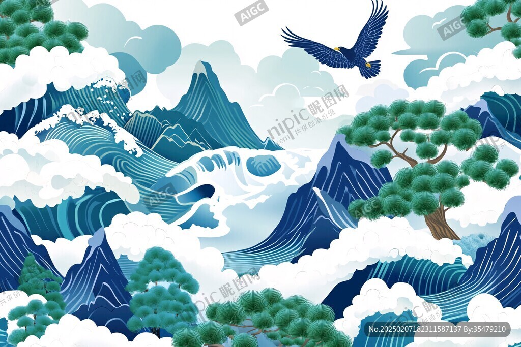 山水包装插画