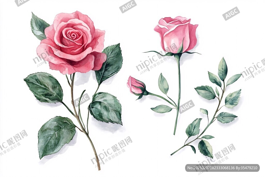 写实手绘玫瑰花素材