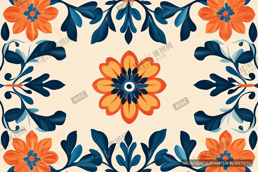 彩色民族风花草花卉