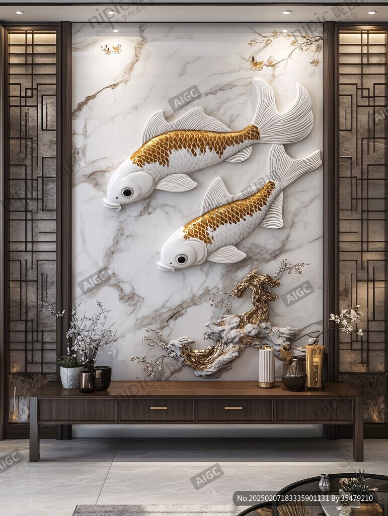 现代鲤鱼壁画