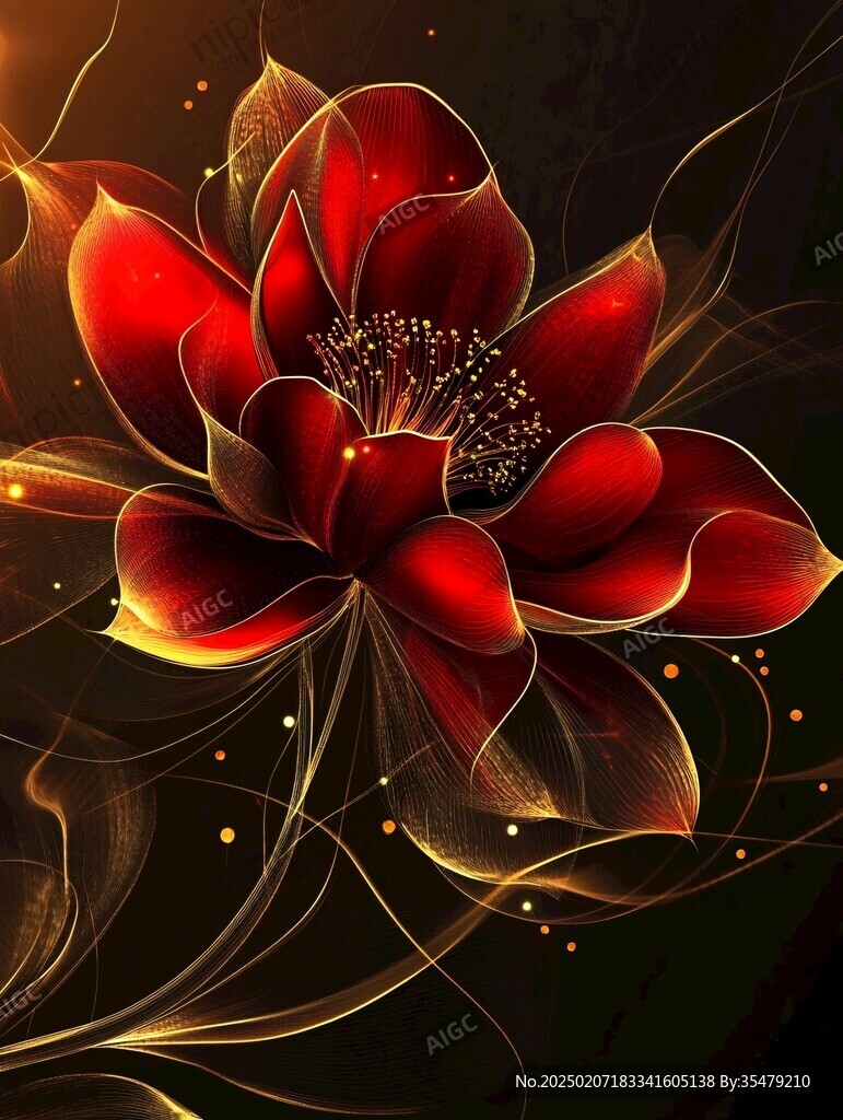 手绘金属质感荷花