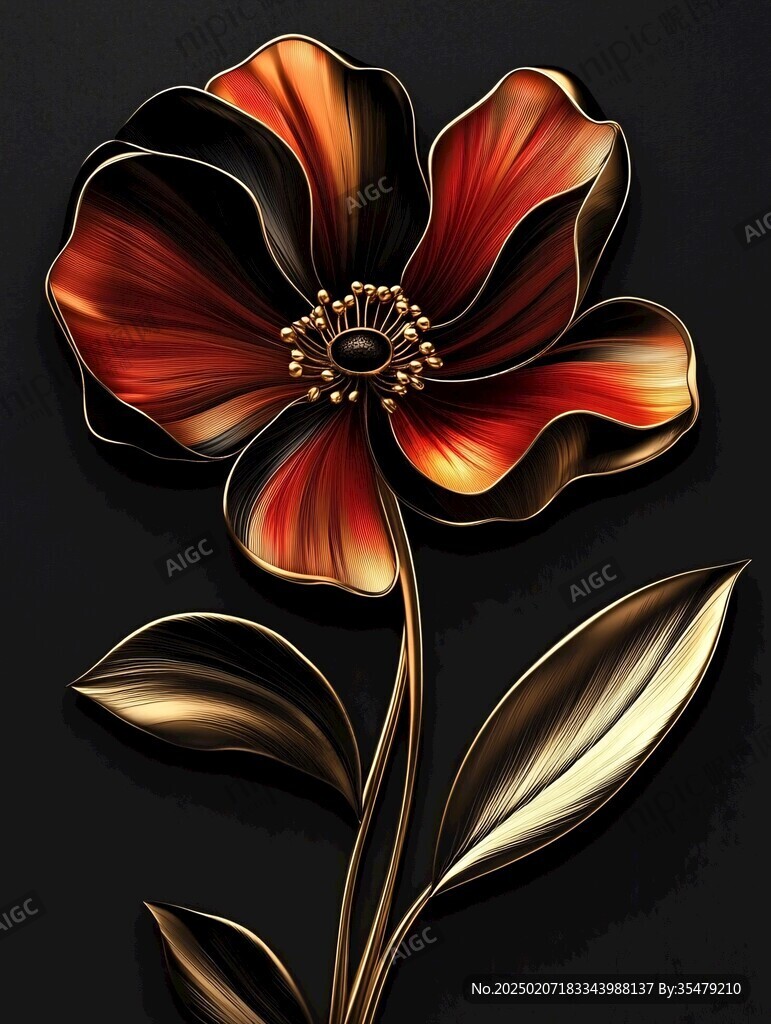 高精手绘黄金拉丝花卉