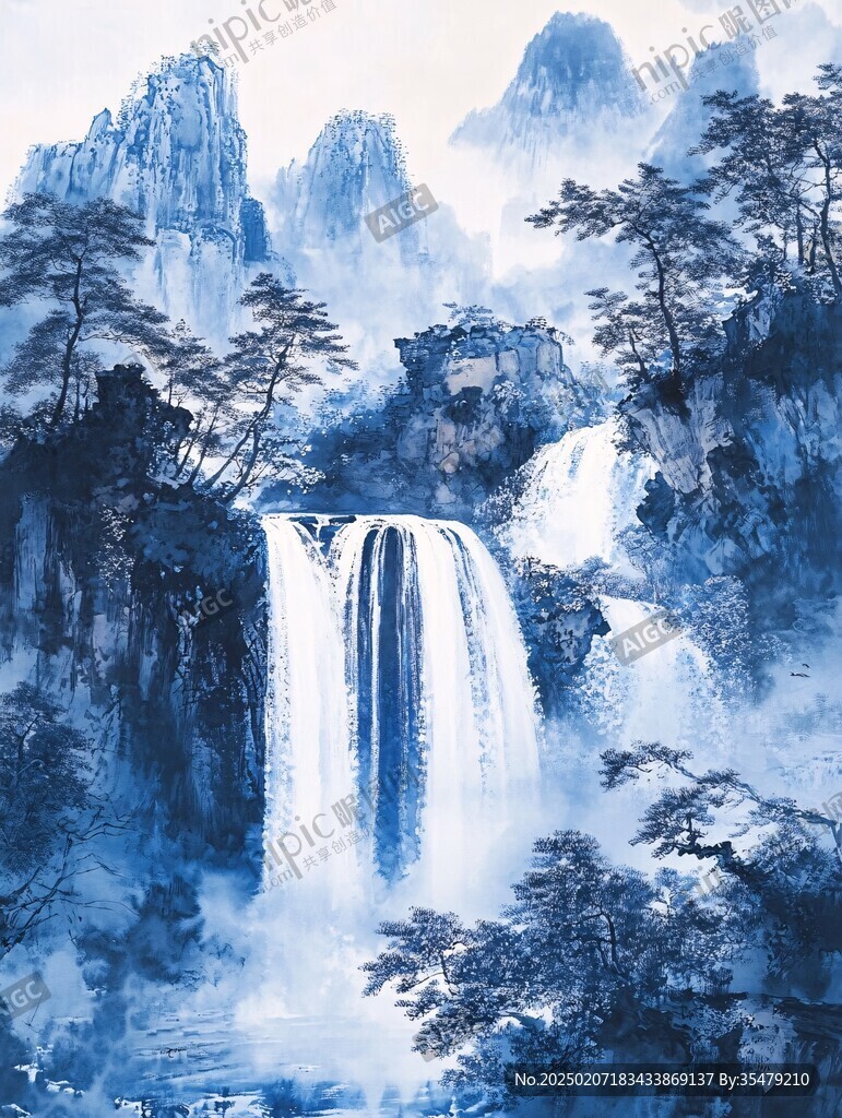 新中式瀑布装饰画