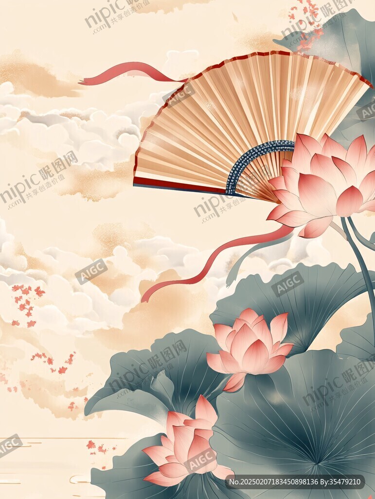 仙鹤云纹禅意中式荷花