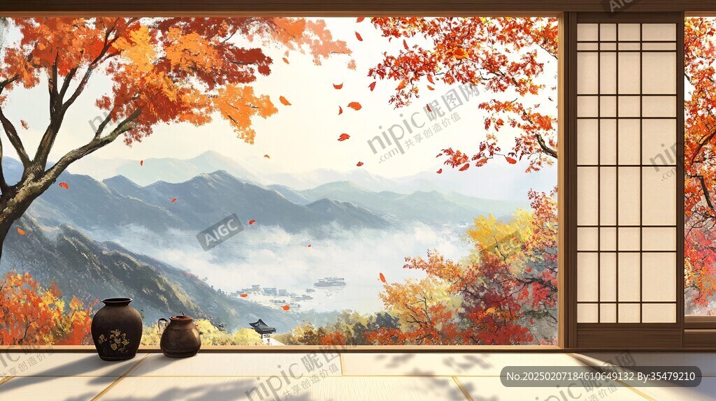 屏风禅意山峰银杏