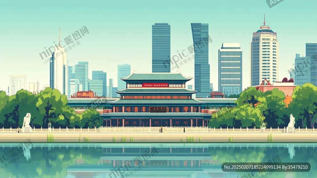 华中地区城市建筑插画