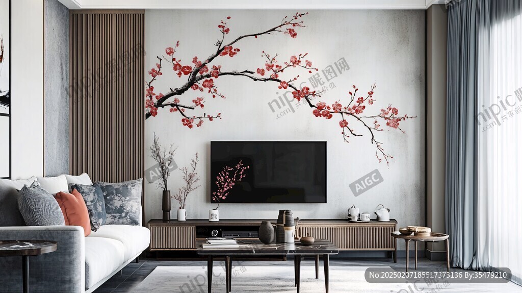 梅壁画墙纸