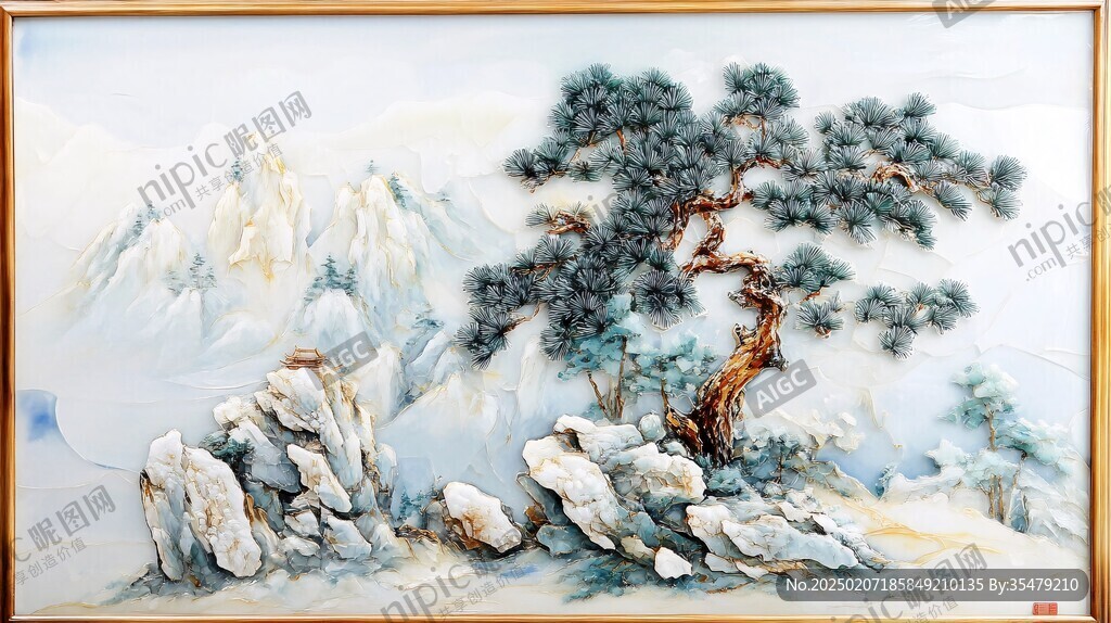 山水瓷屏