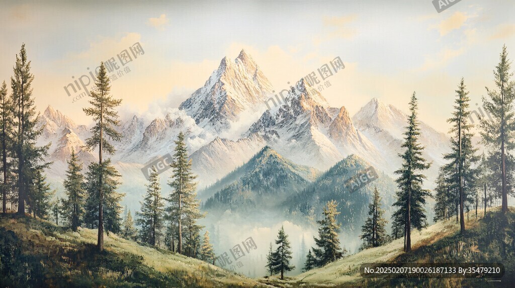 壁画电脑画山脉高山