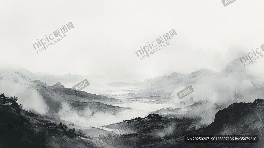 雾霾山水画