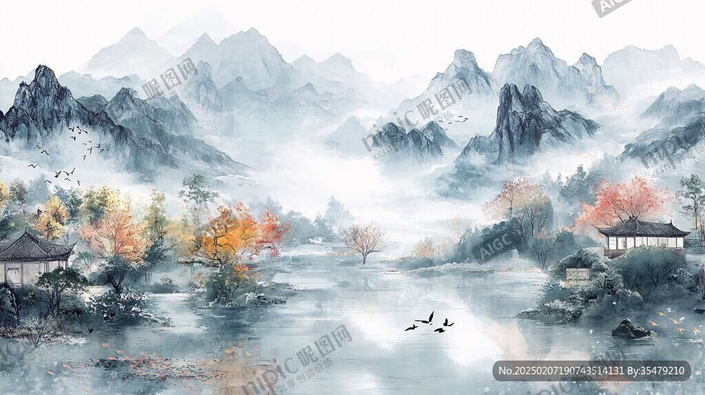 古风秋天景色插画