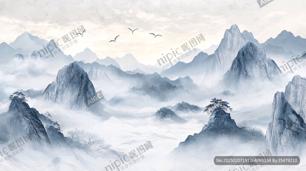 迎客松水墨山川