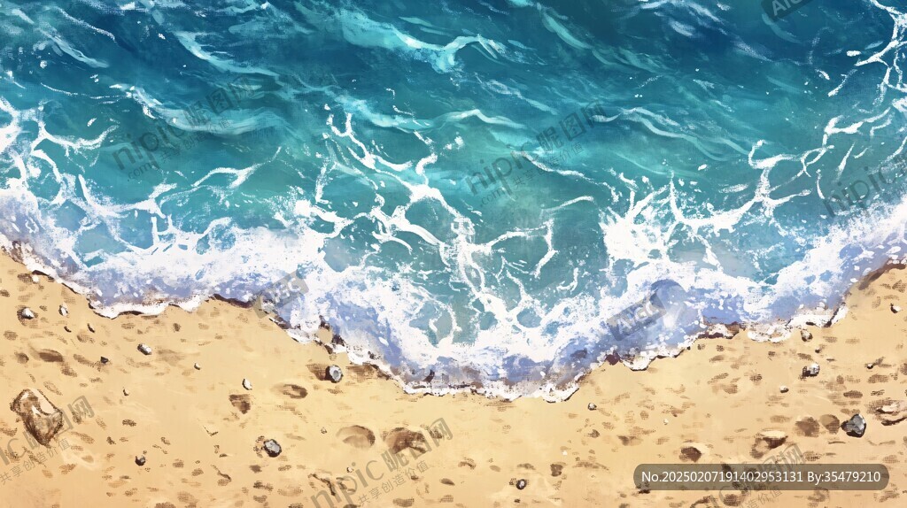 海浪水粉画