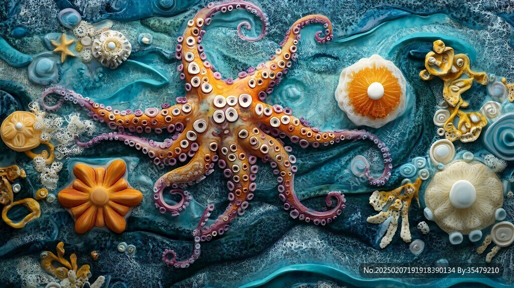 章鱼立体壁画