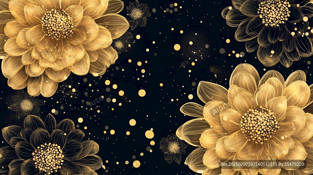 高精手绘黄金拉丝花卉