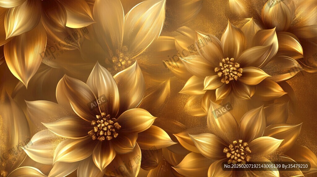 高精手绘黄金拉丝花卉