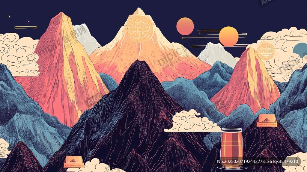 山水包装插画