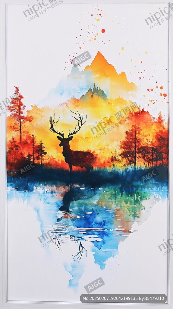 创意唯美麋鹿风景画