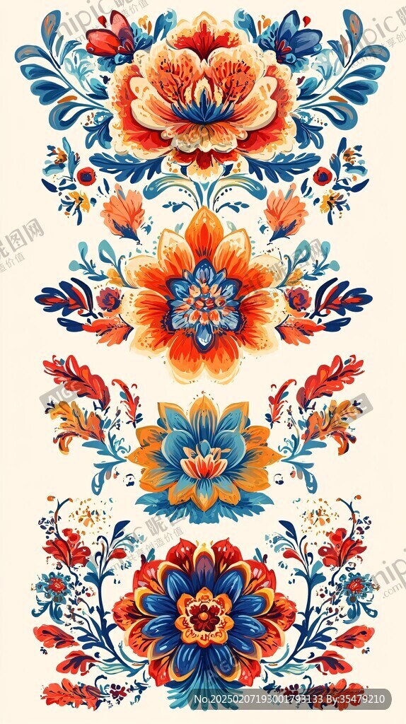 色块花古典图案组合