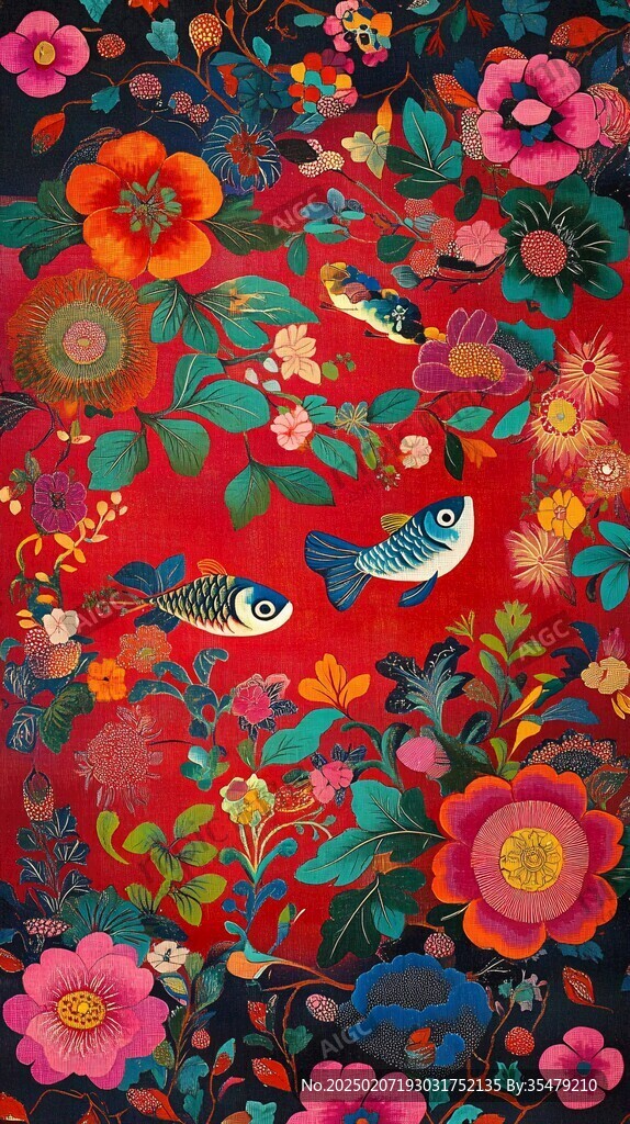 插画百鸟朝凤