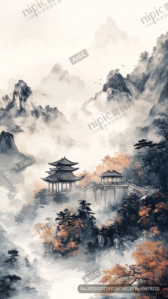 山水楼阁雅致意境风