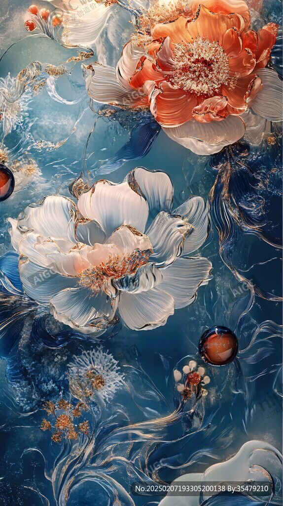 牡丹花线描金轻奢
