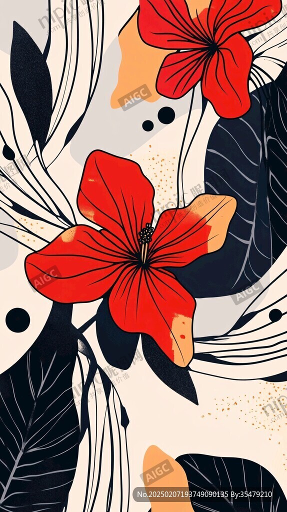 线条色块花卉