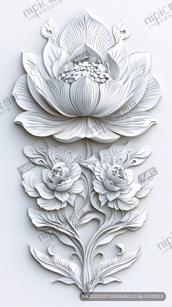 3d浮雕金属牡丹花
