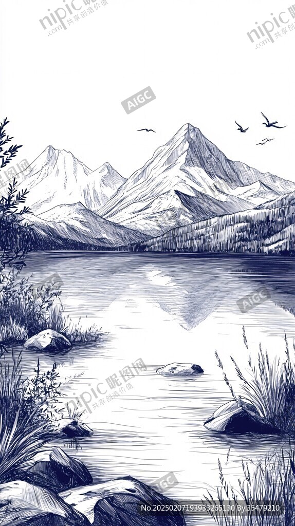 山林水手绘插画