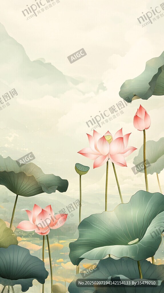 简约禅意荷花荷叶