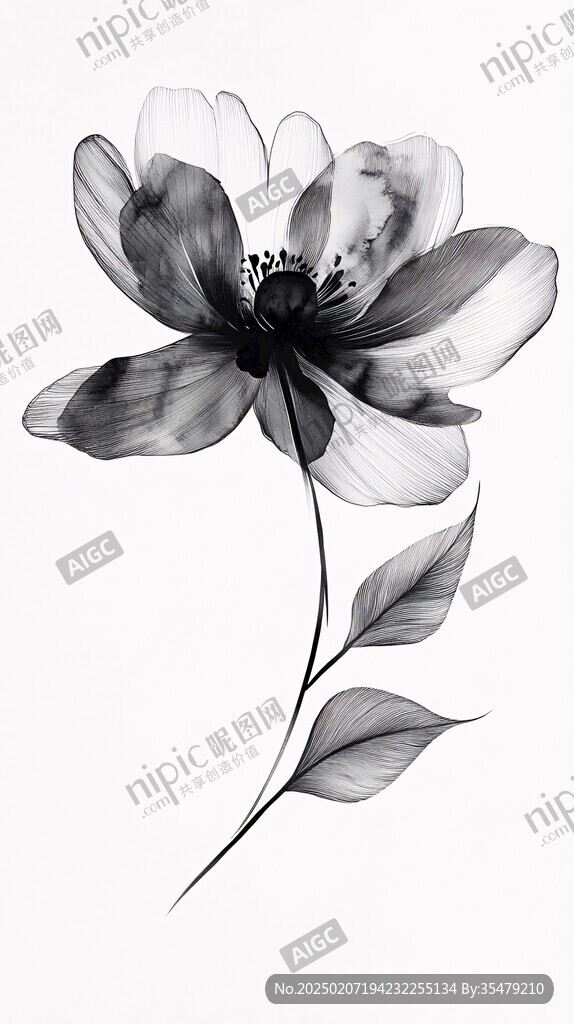 黑白素雅花卉