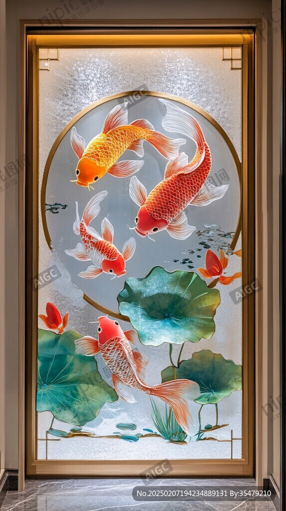 现代屏风鲤鱼图