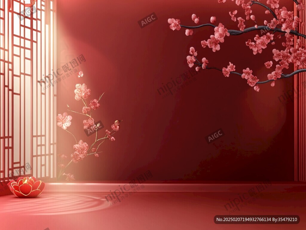 中式梅花阁楼背景