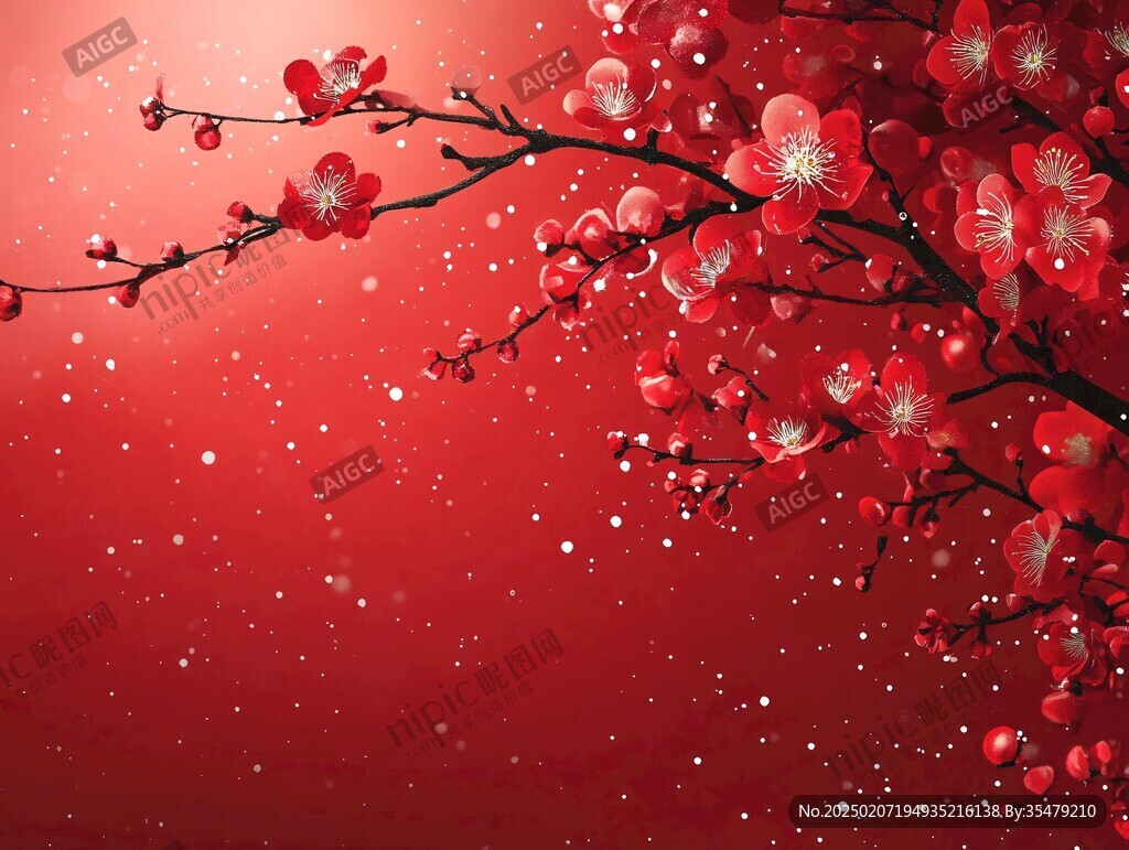 冰雪红梅插画