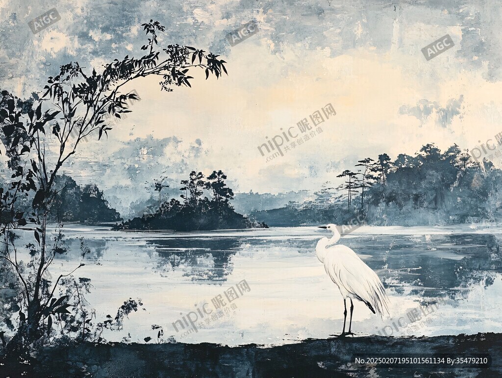 鹭鸟油画