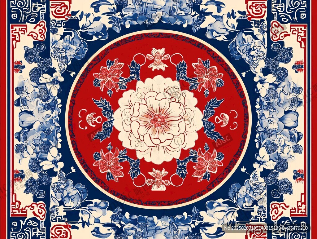 青花红彩花卉纹瓷砖
