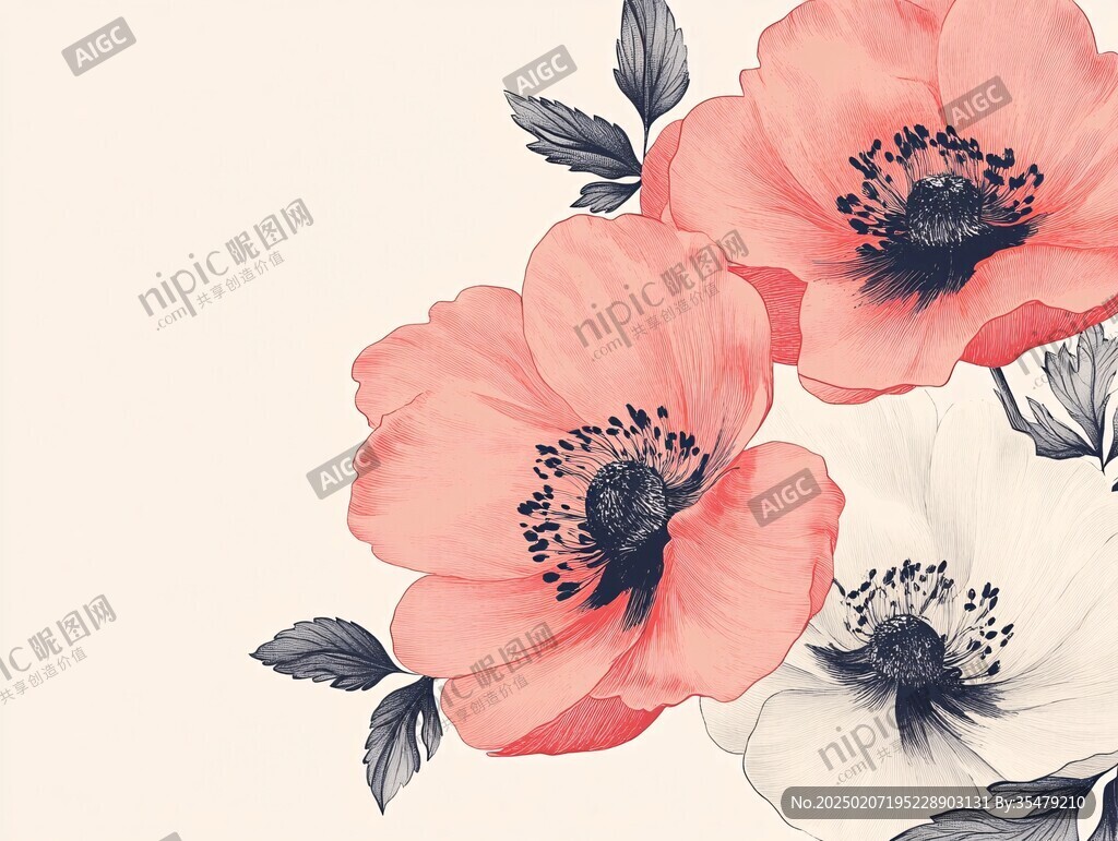 手绘银莲花