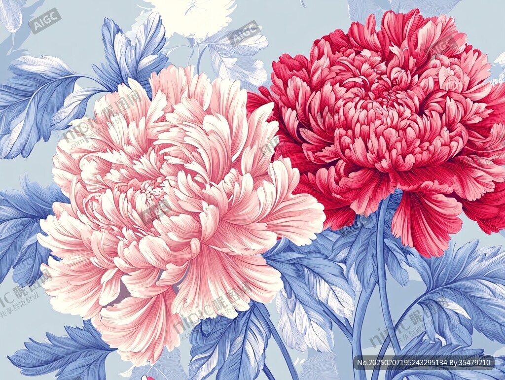 高清手绘牡丹花