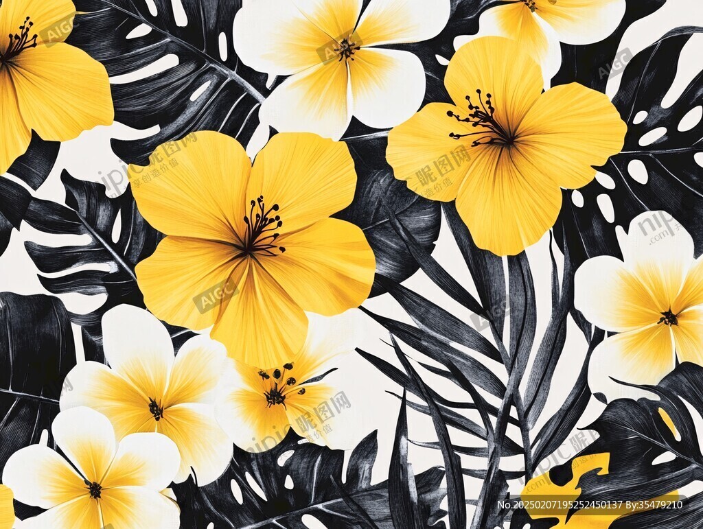 橙黄蓝花手绘