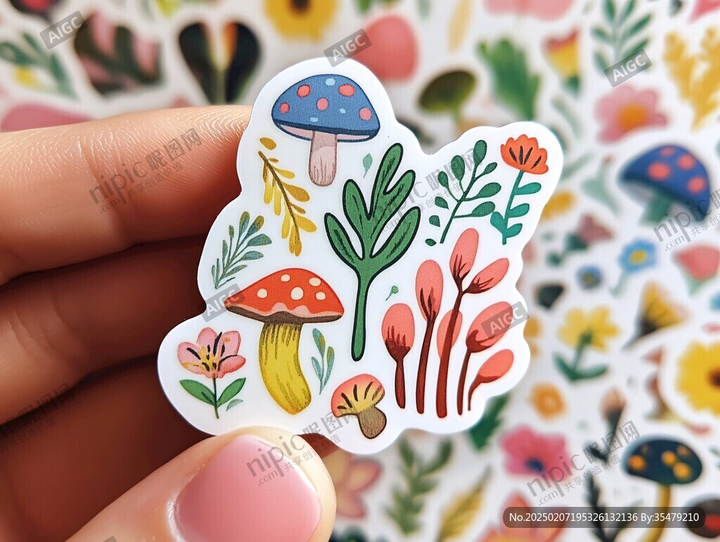 植物人物插画手账贴纸