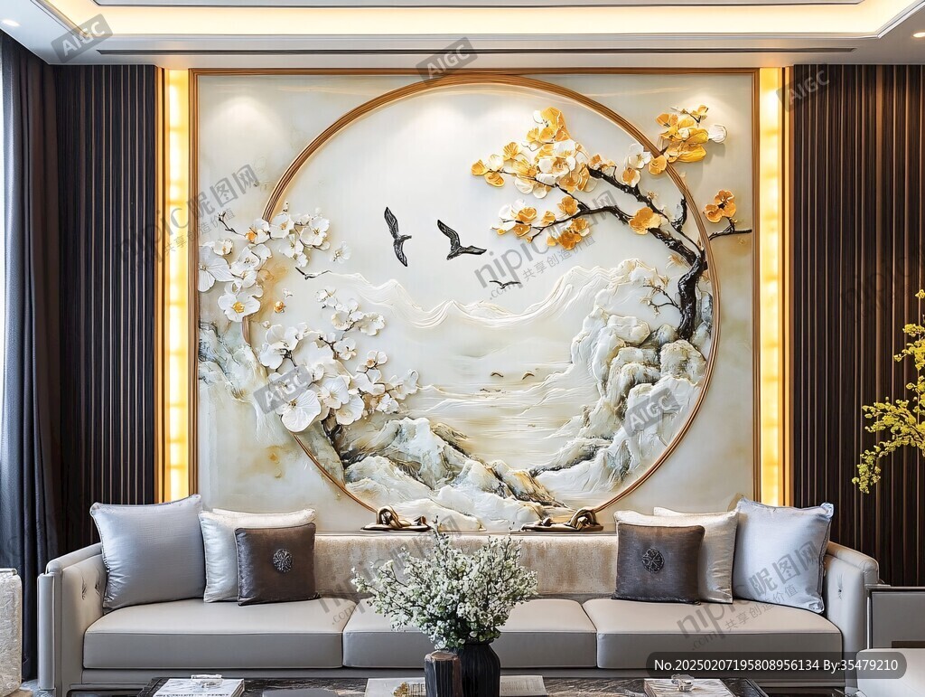 新中式立体壁画