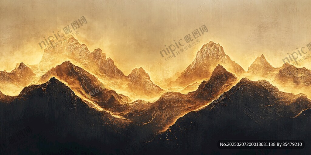 金色水墨群山背景墙