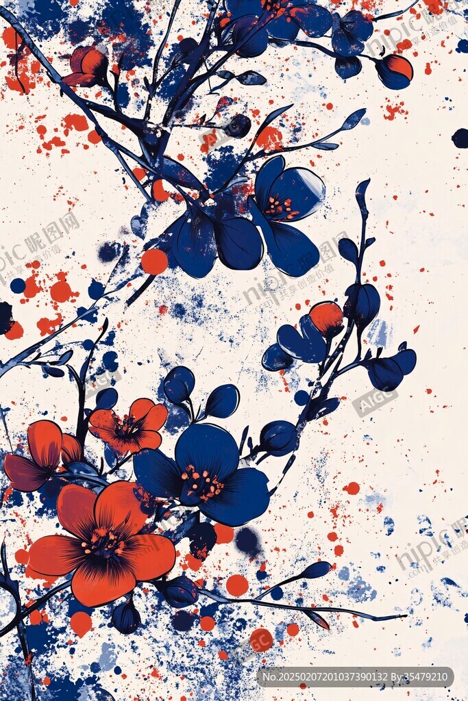 水墨蓝色梅花