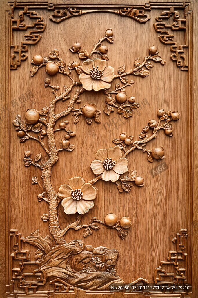 中式门扇花鸟木雕