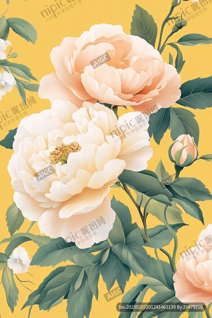 立体手绘牡丹花卉