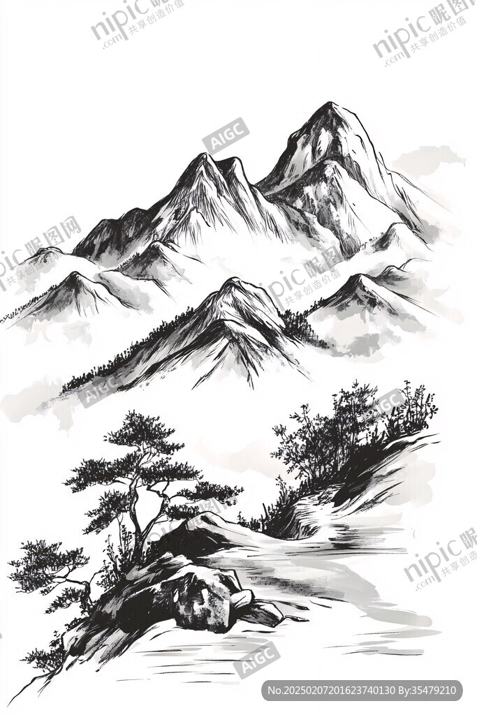 手绘山水素材