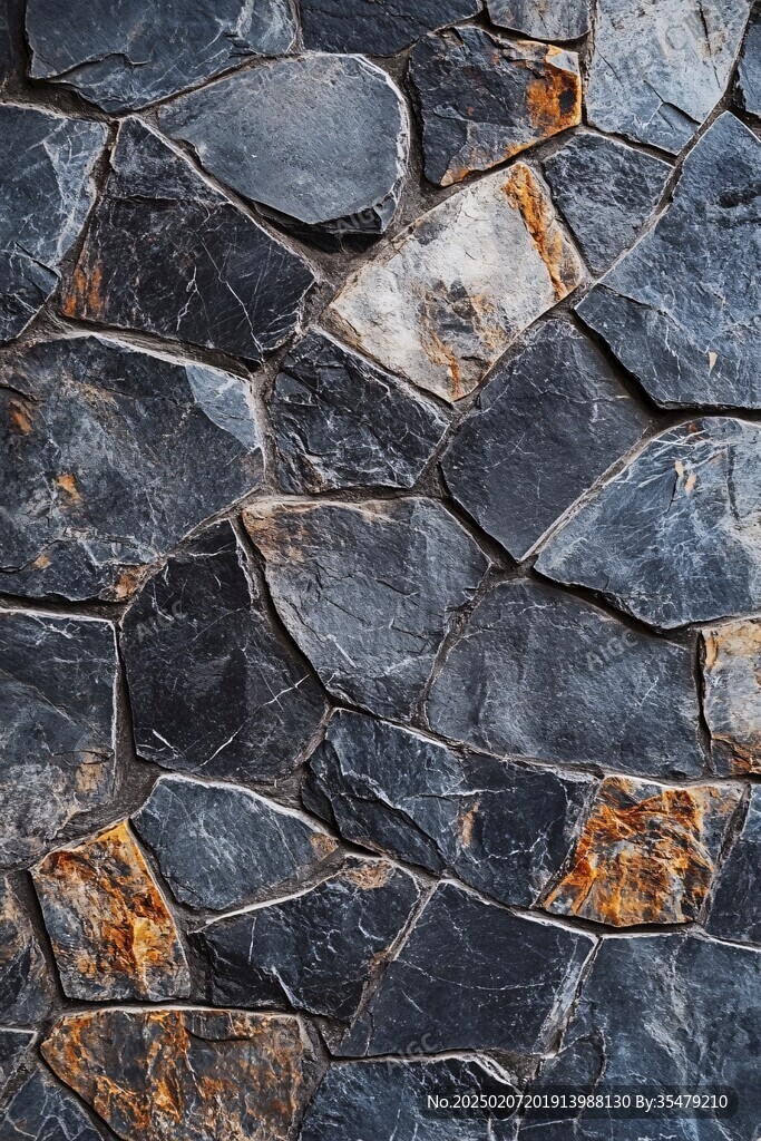 深蓝色拼接石片墙