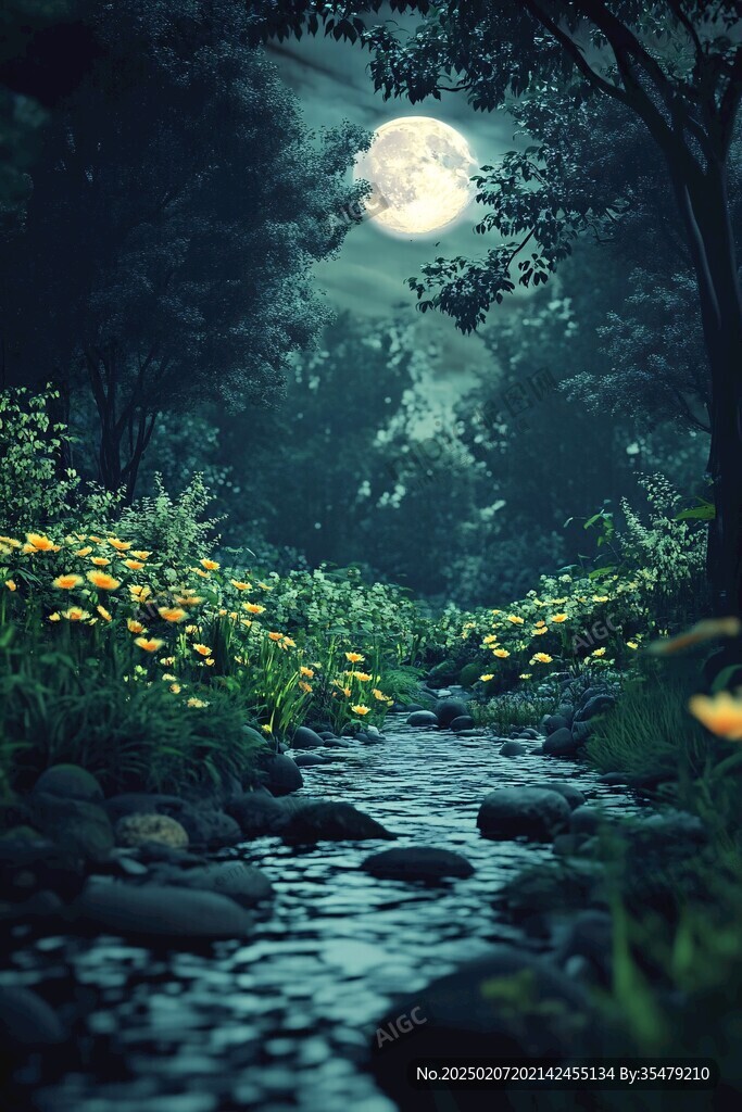 月色夜色梦幻森林背景