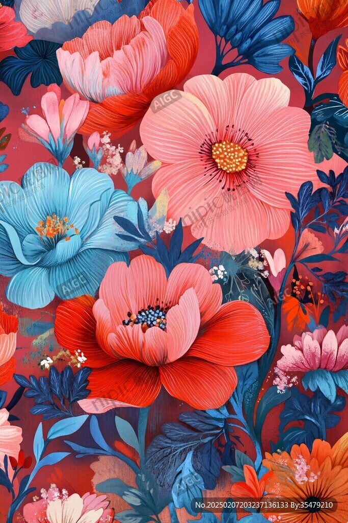 3d浮雕缤纷花卉