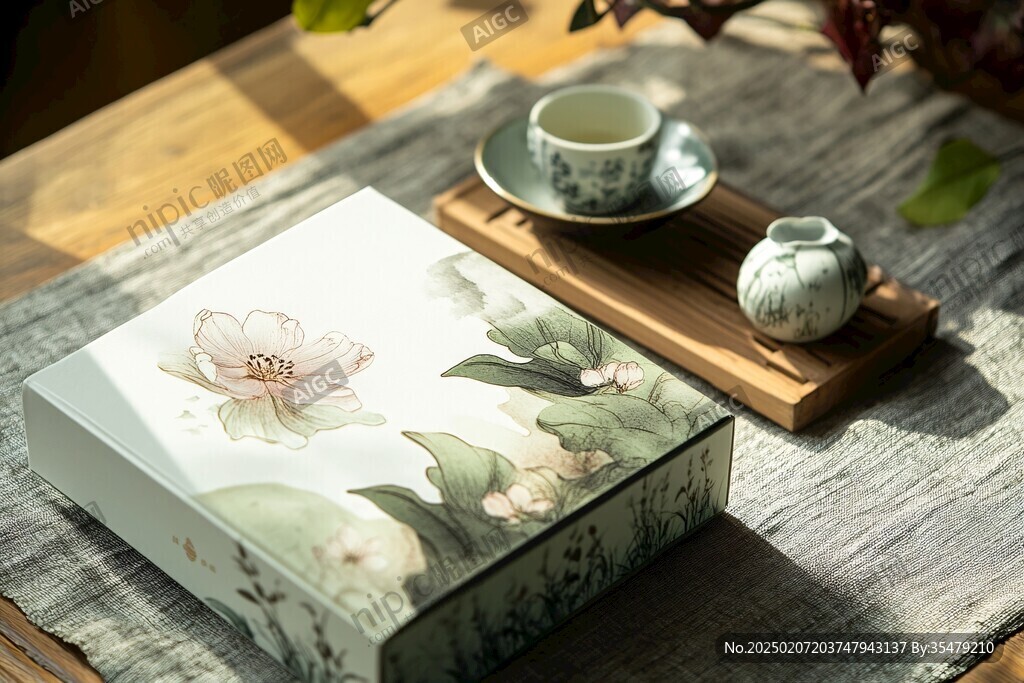 荷花插画月饼盒